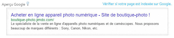 Aperçu Google : Meta description