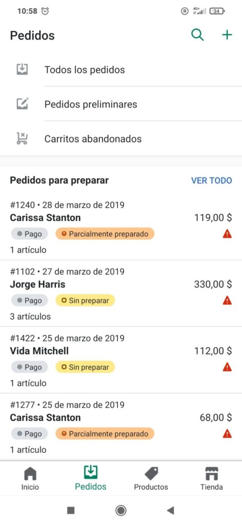 pedidos shopify app movil