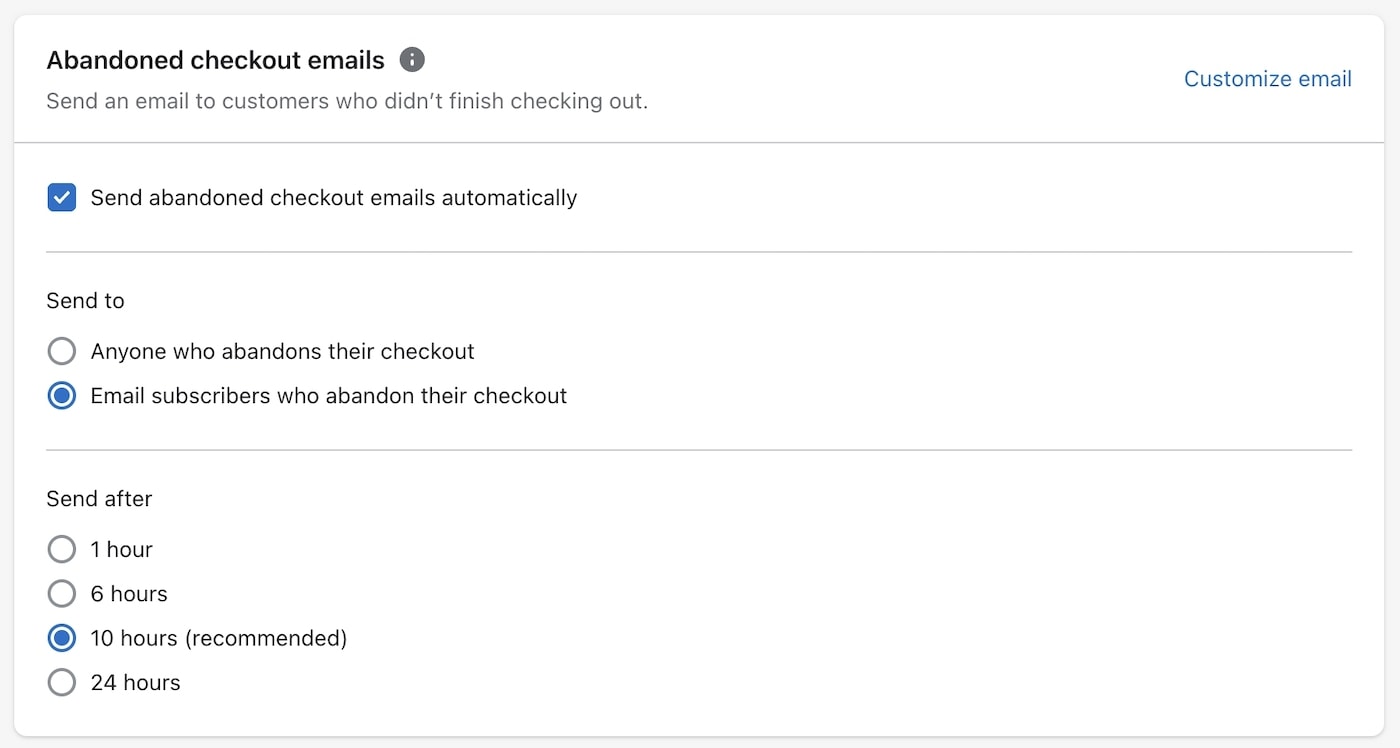 Shopify Abandoned Cart Email Feature