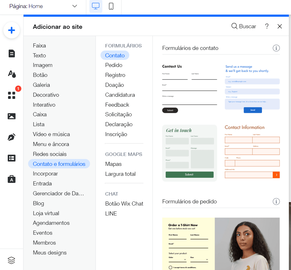 adicionar formulário tutorial wix