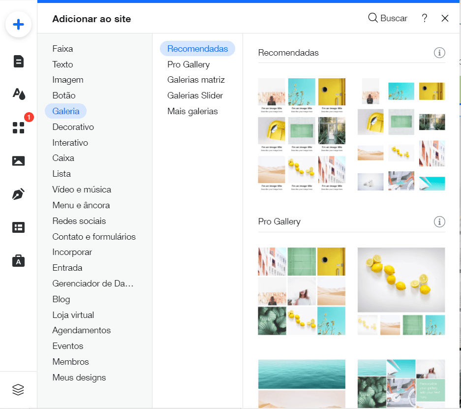 adicionar galeria tutorial wix