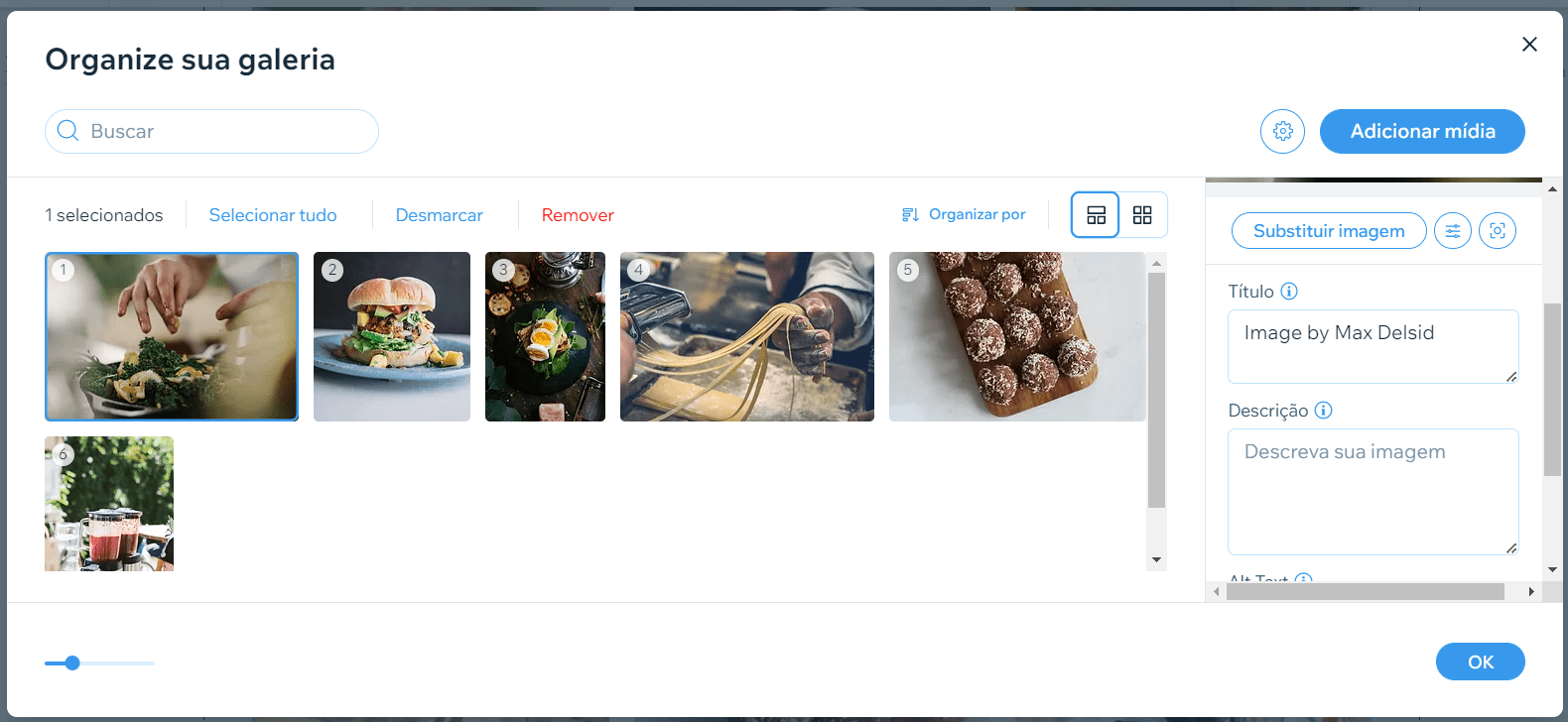 adicionar mídia galeria wix