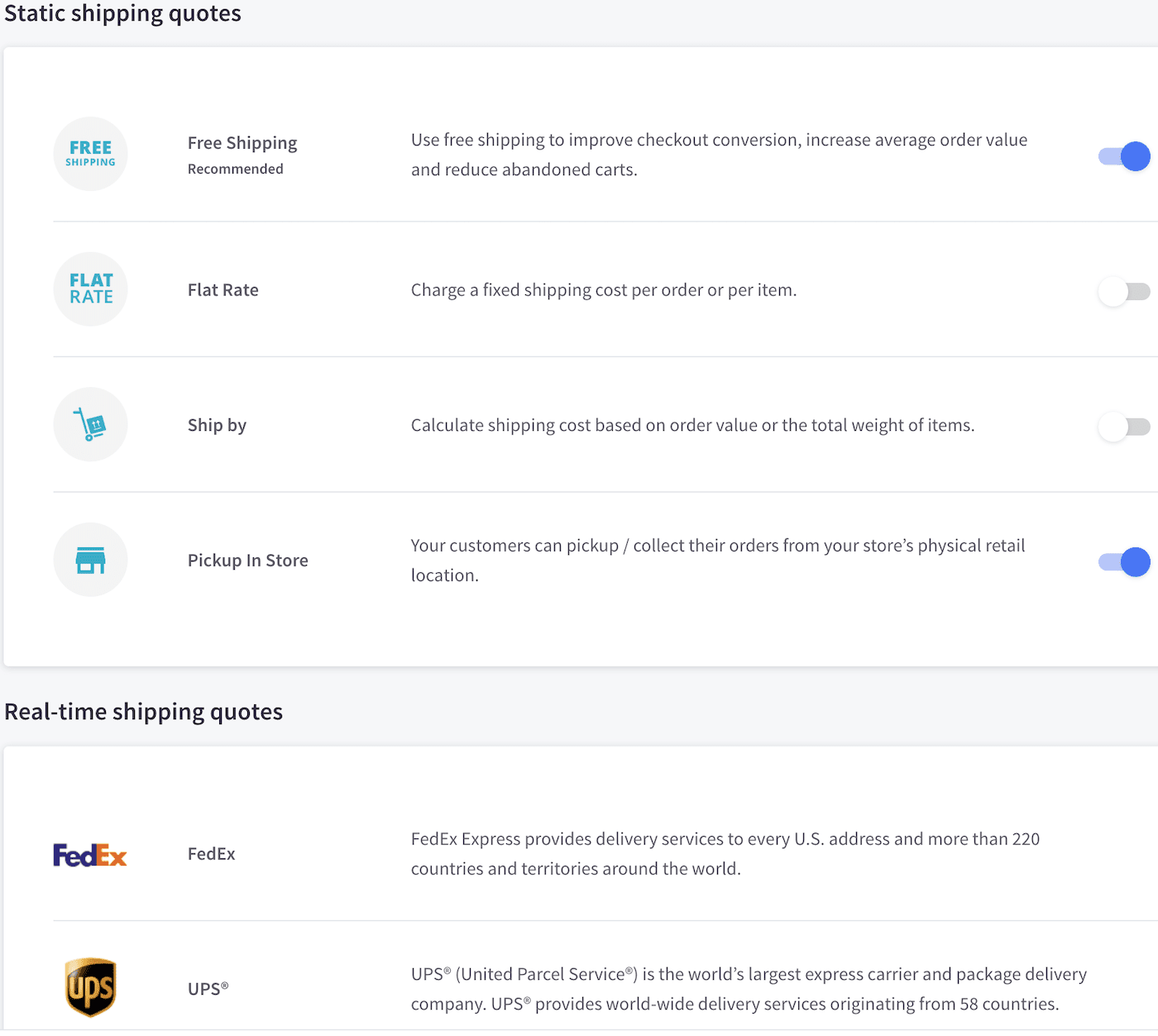 BigCommerce shipping options