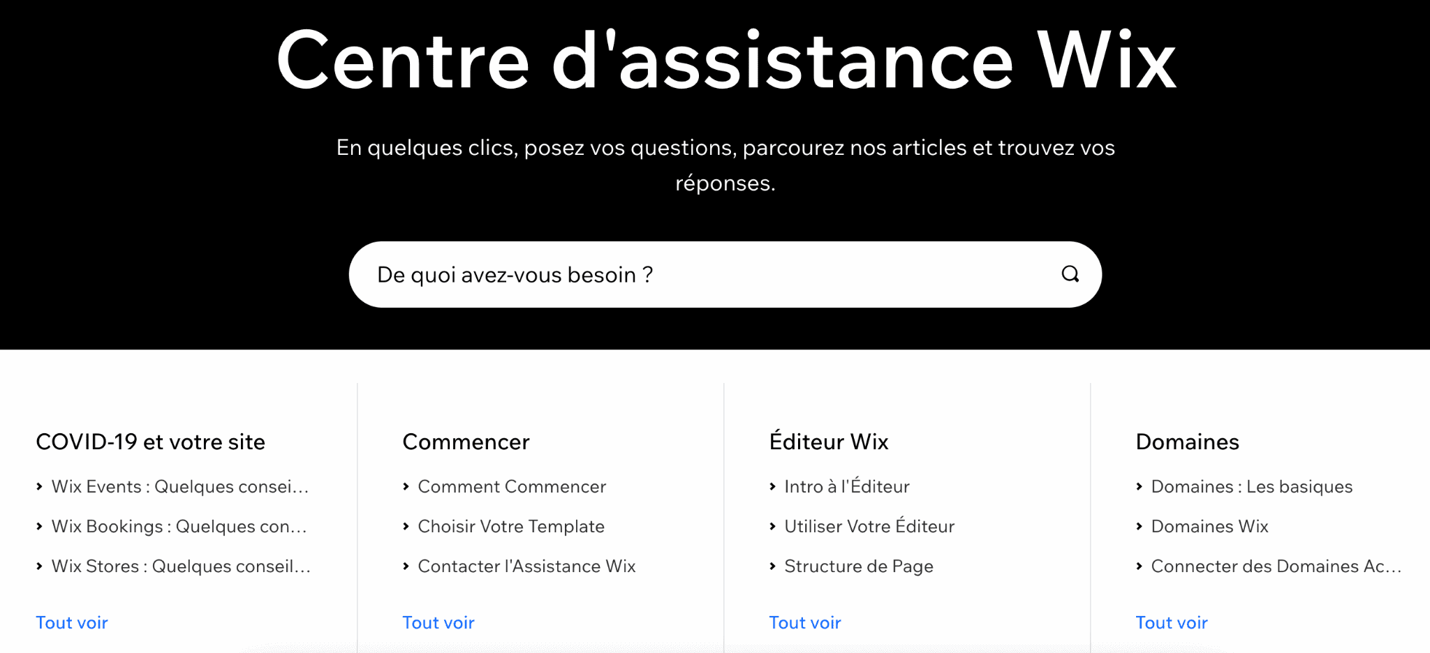 centre d'assistance wix