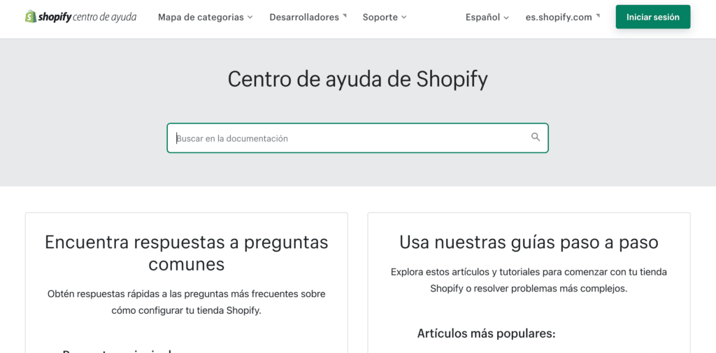 centro de ayuda shopify