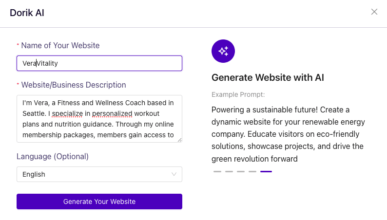 dorik generate website with ai