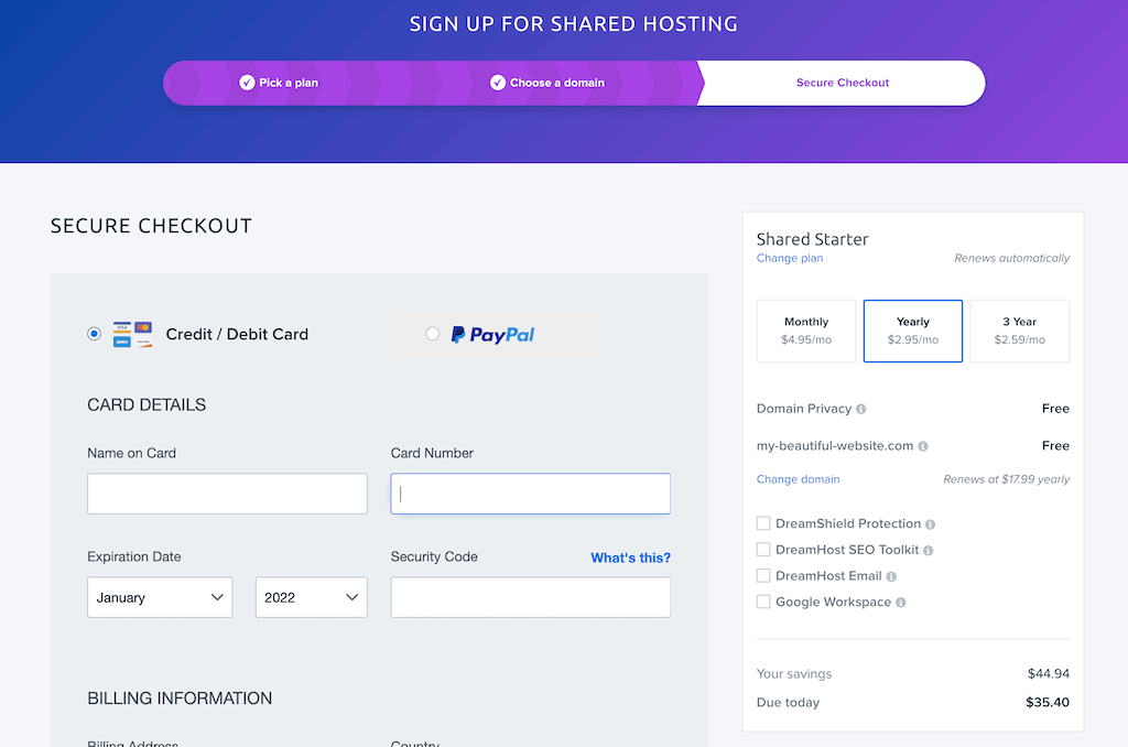 dreamhost checkout