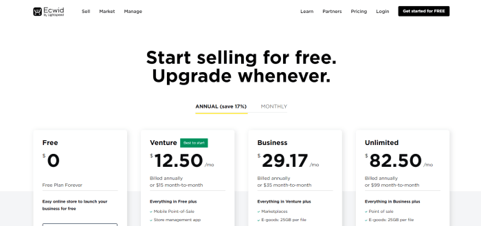 ecwid pricing plans