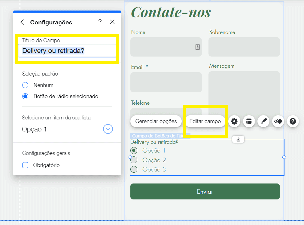editar texto formulário wix