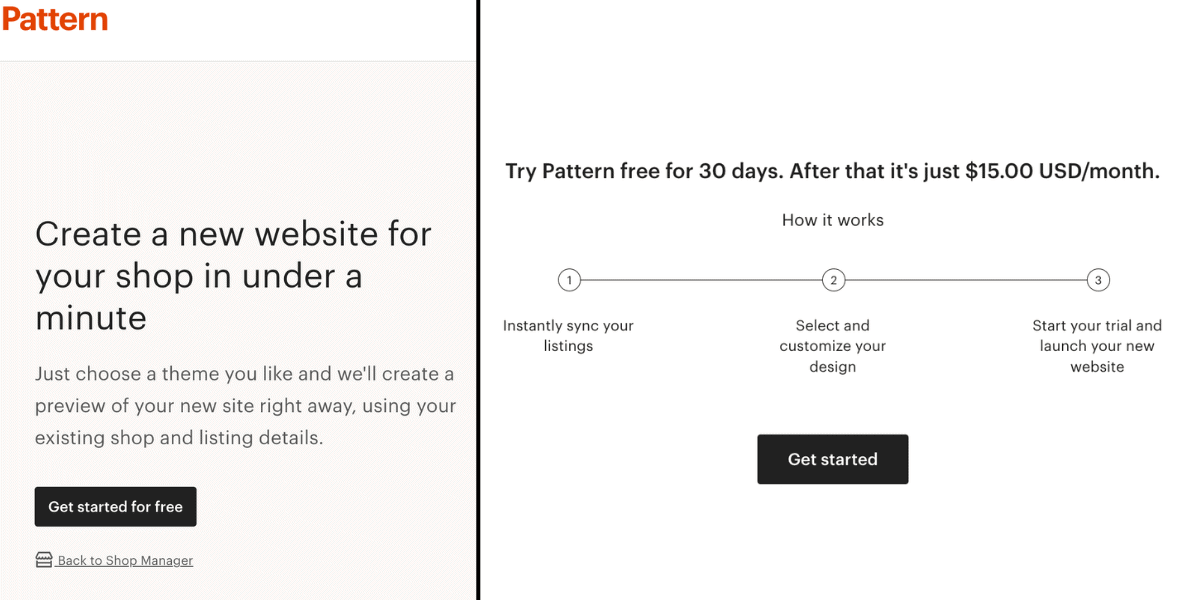 etsy pattern setup