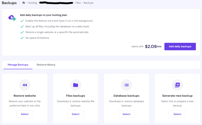 Hostinger backups