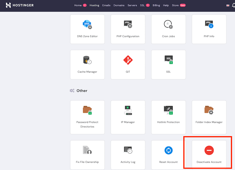 Hostinger review deactivate account