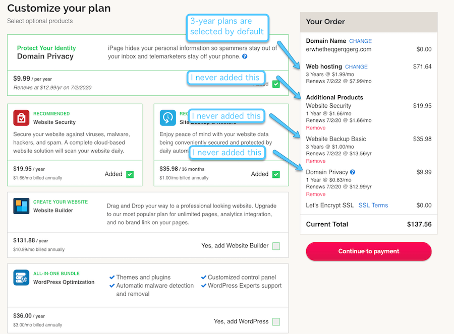 ipage upsells purchase process