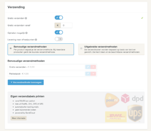 JouwWeb Webwinkel - Verzending