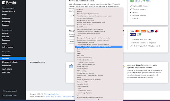 modes de paiement ecwid