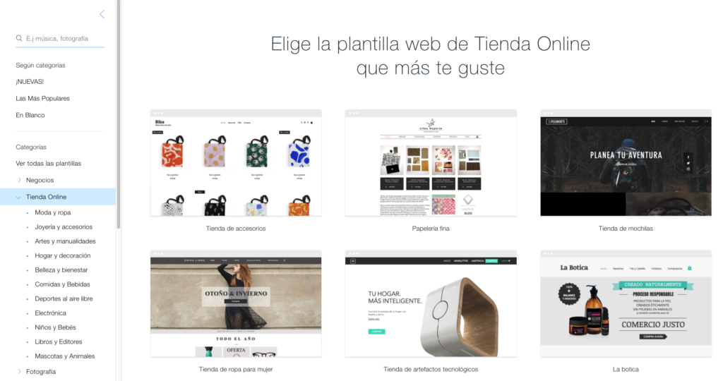 plantillas de tiendas online wix