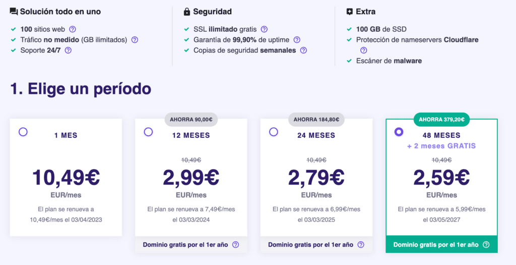 precios y planes Hostinger Website Builder