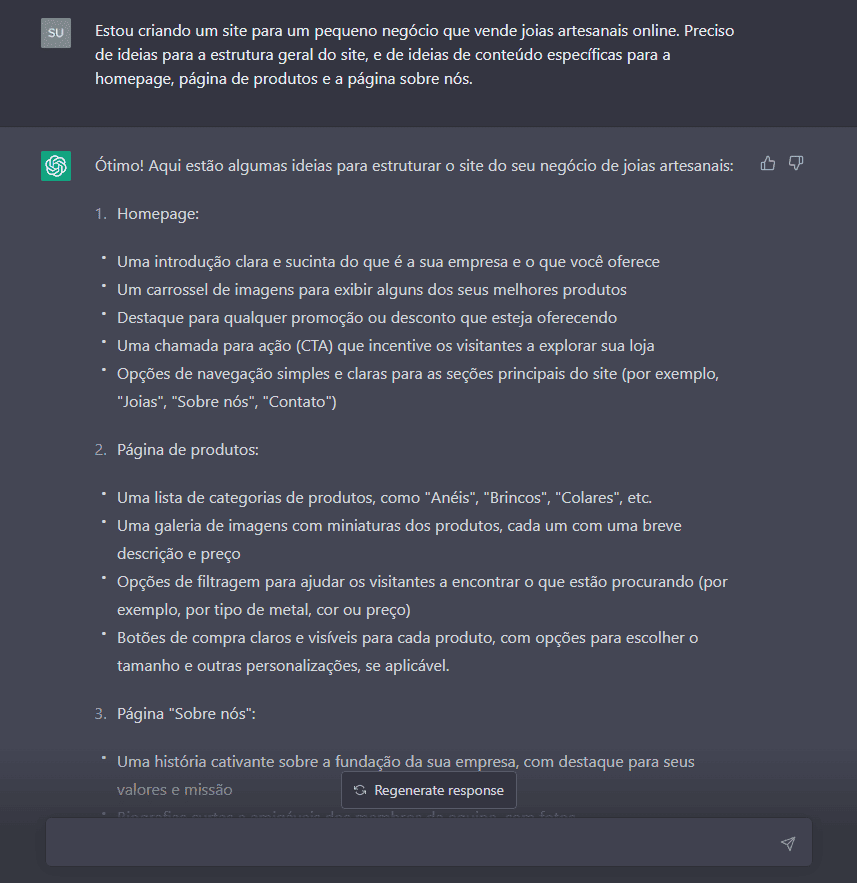 Chat GPT estrutura para criar um site