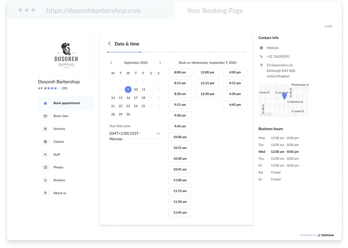 setmore booking page