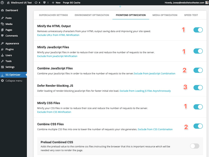 SG Optimizer frontend optimization