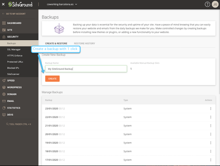 siteground backup