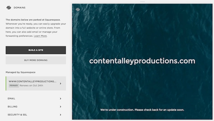 Squarespace domain parked page