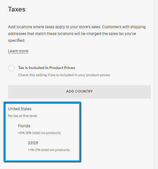 Squarespace Tax Options