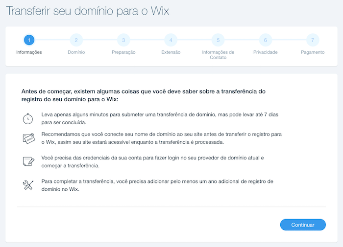 transferir dominio para o wix