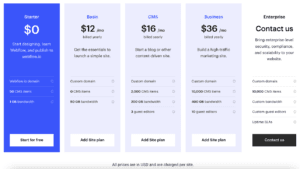 webflow pricing