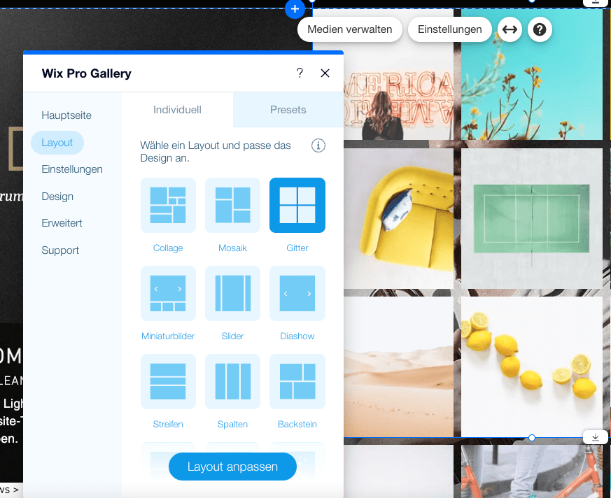 wix editor layout anpassen