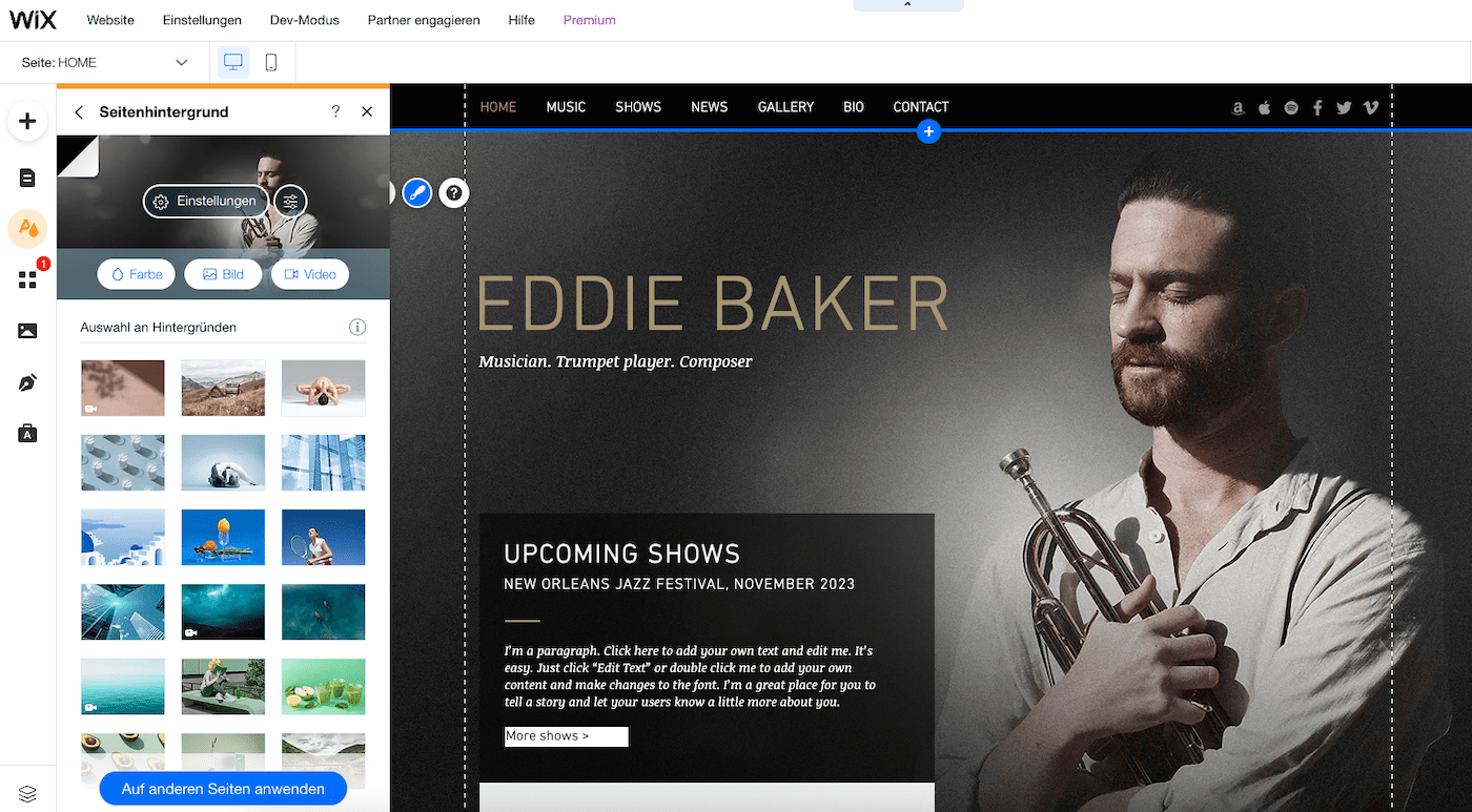 wix editor seitenhintergrund