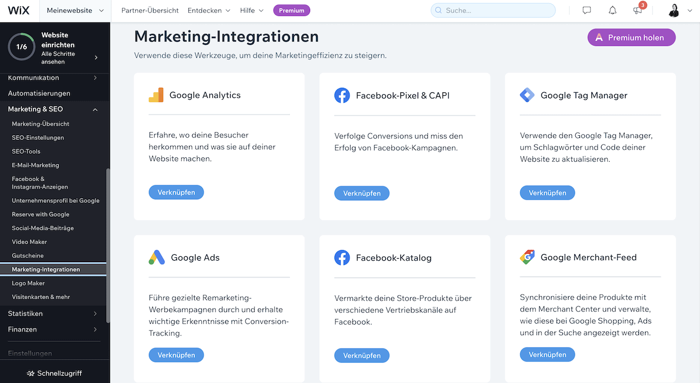 wix marketing integrationen