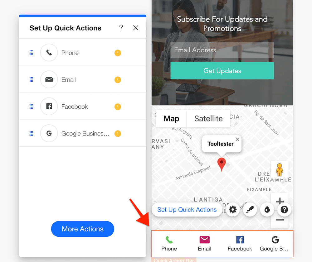 wix mobile quick actions