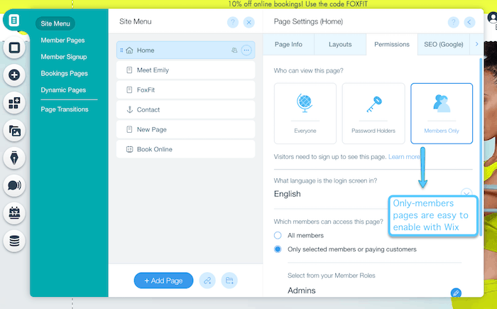 wix only members pages setup