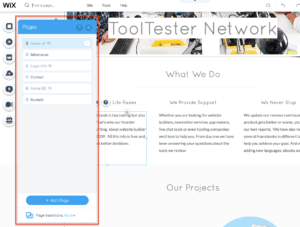Menu de páginas Wix