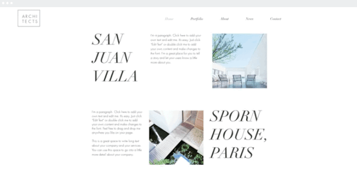 wix portfolio architect template