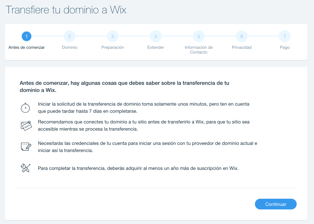 wix transferiendo tu dominio