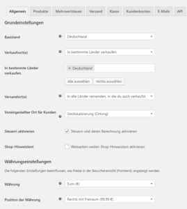 woocommerce grundeinstellungen