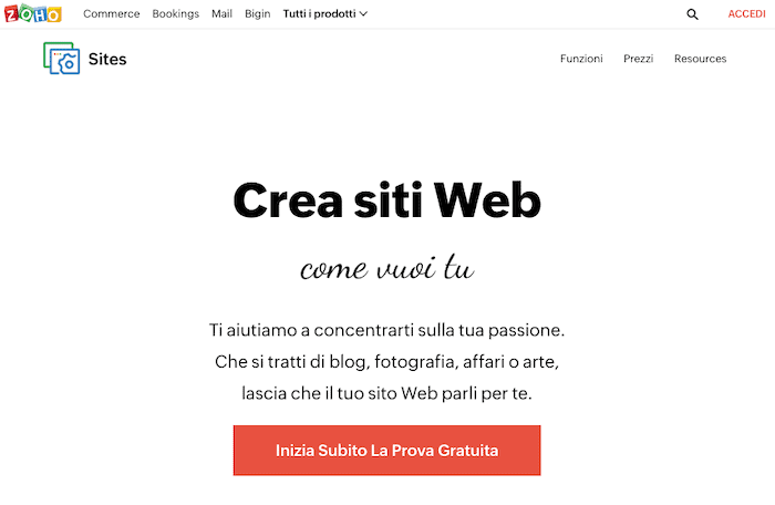 Zoho siti creatore siti web gratuito